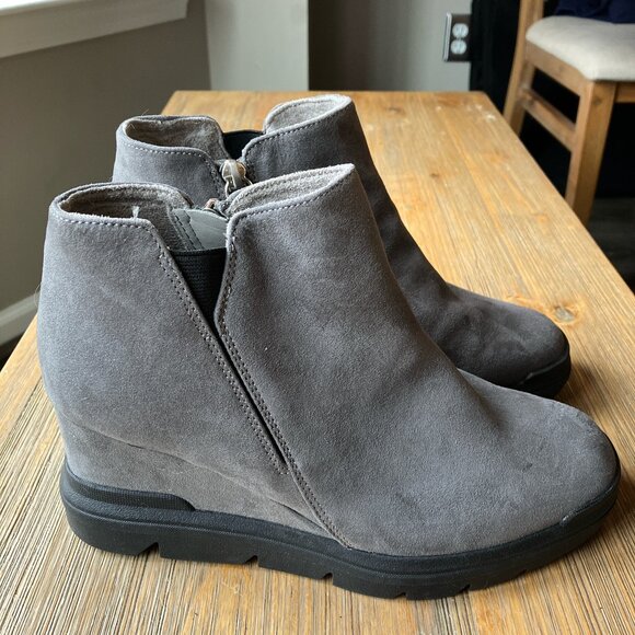 Dr. Scholl's Sustainable Comfort Riley zip up gray platform wedge bootie sz 6.5‎ - Picture 1 of 7